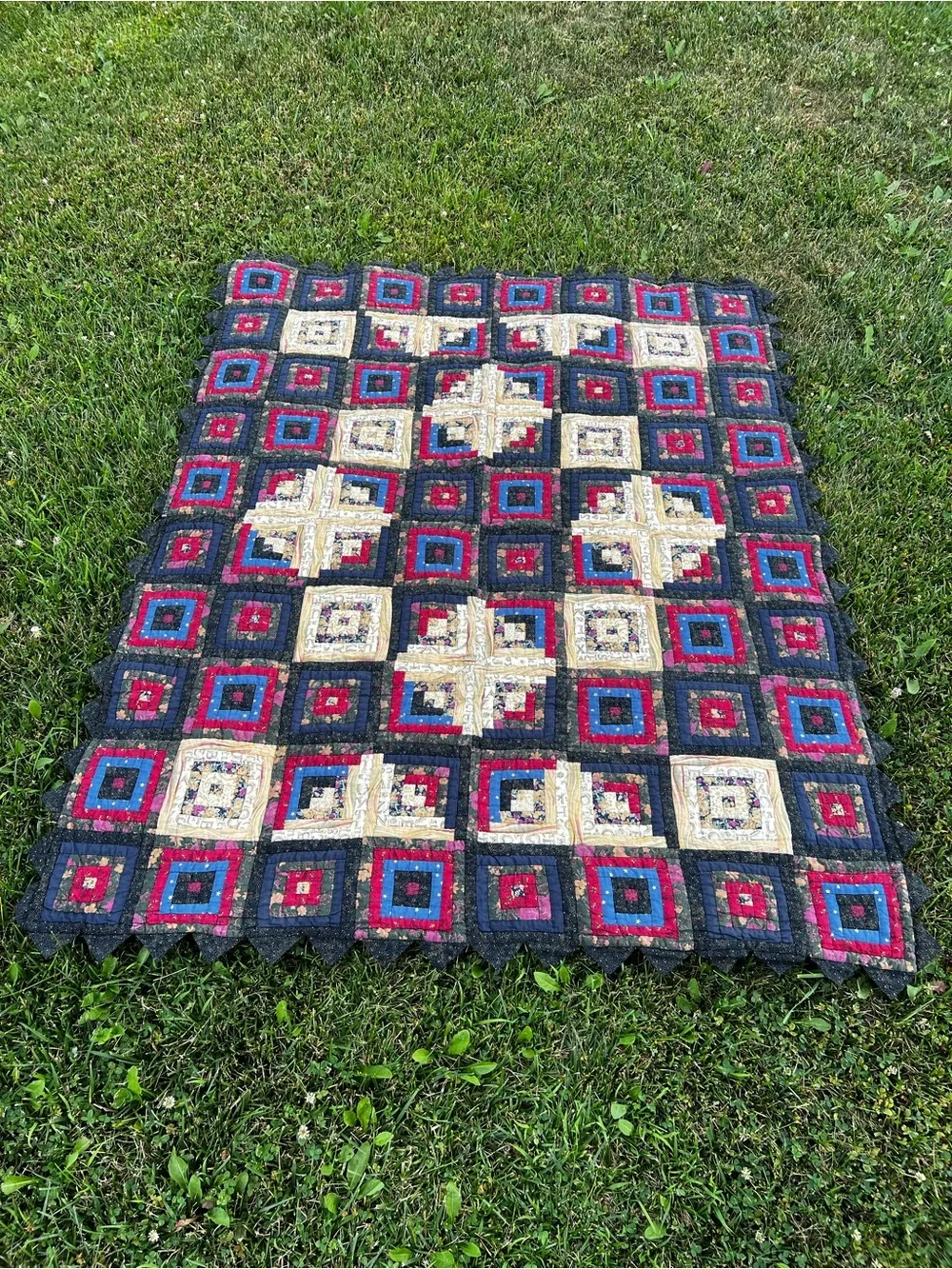 Vintage Handmade Log Cabin Quilt